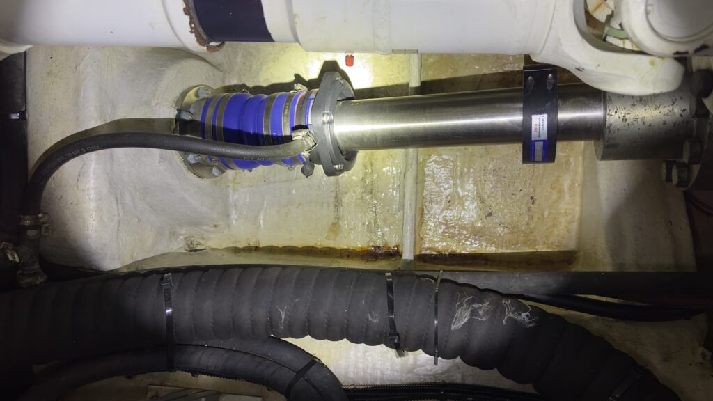 Checking yacht engine room for leaks and corrosion 