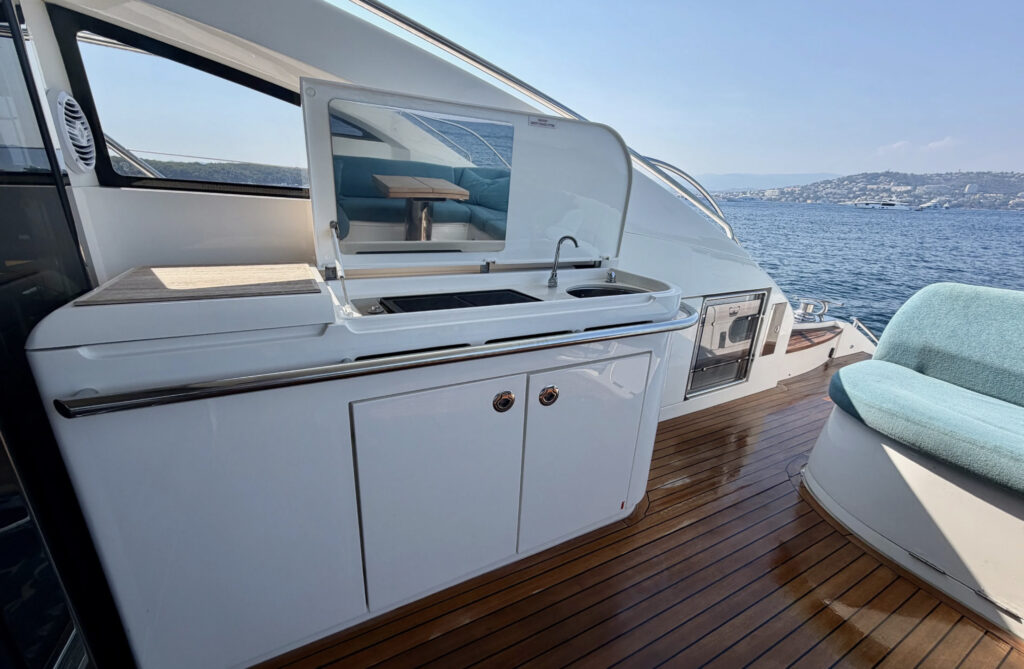 Princess V62 exterior wet bar and cockpit area