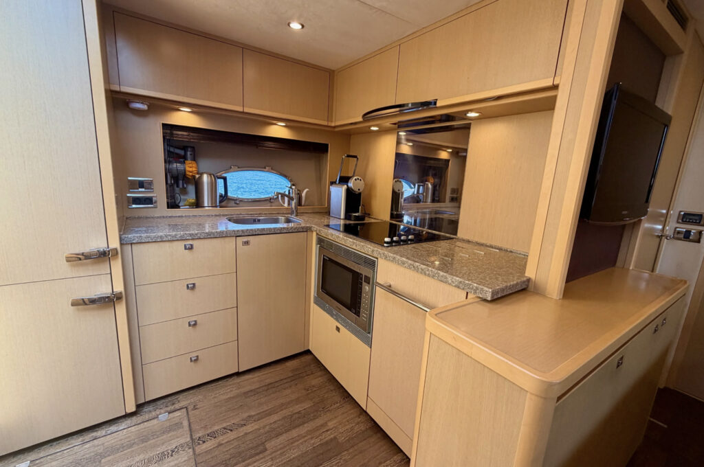 Princess V62 galley and kitchen area
